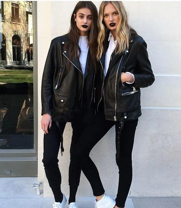 New arrival 2021 woman's fashion genuine real leather sheepskin motorcycle coats lady's branded jackets black plus oversize xxl