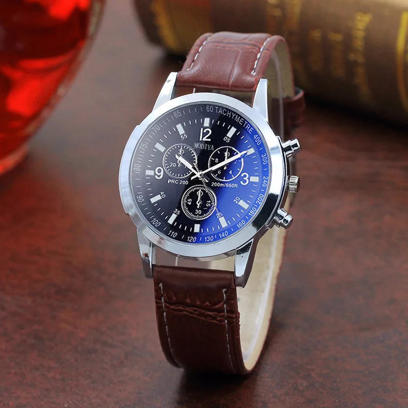 

Men Watch Top Brand Fashion Featured Three Eyes Watch Quartz Men's Watch Leather Belt Men's Black White Glass