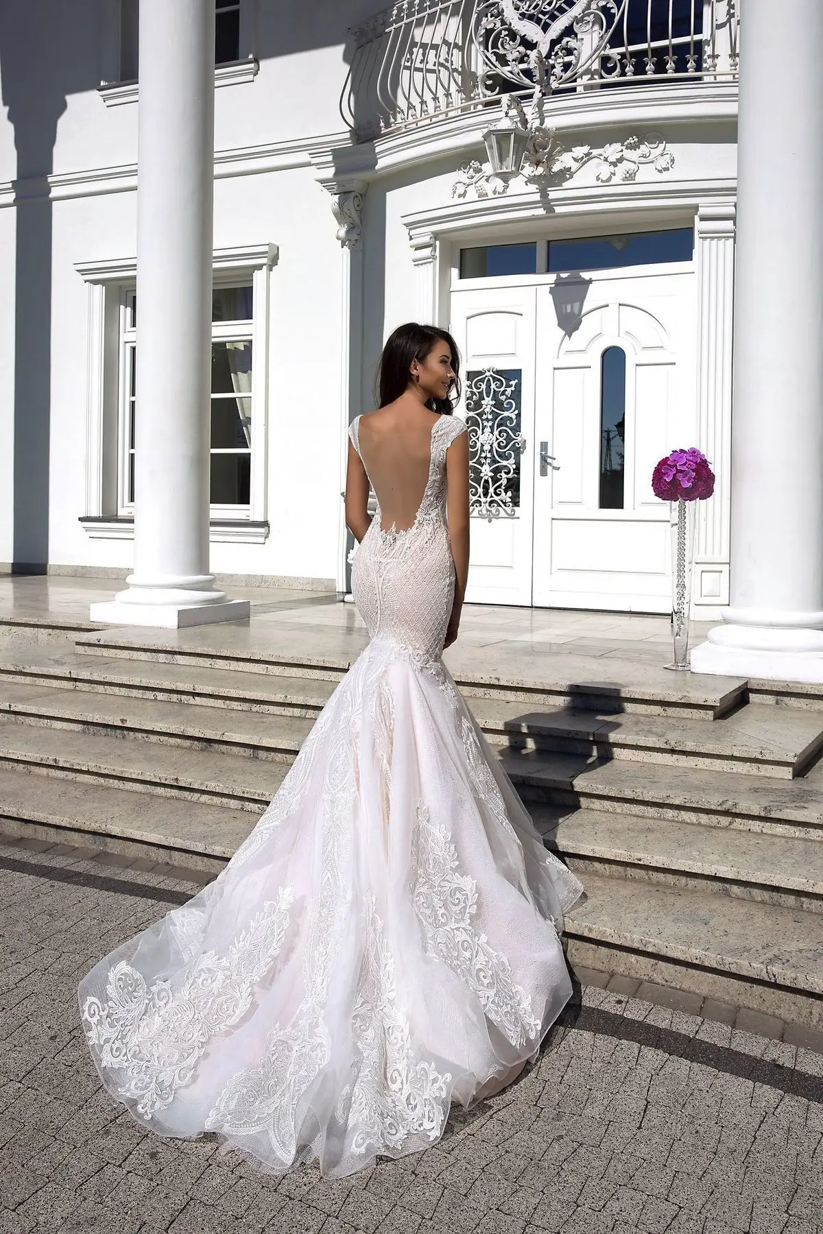 Vivian's Bridal свадебное платье русалки с рукавом-крылышком, сексуальные кружевные аппликации с глубоким v-образным вырезом сзади