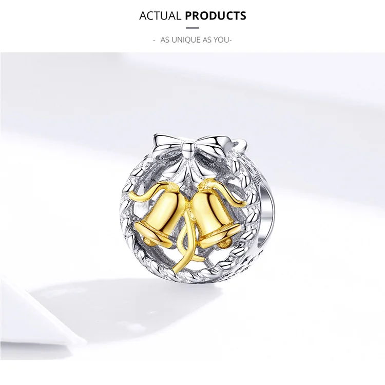 Подходит для браслета Pandora Серебро 925 CZ Колокольчик для елки украшения-Снеговички S925 Подарочный дом цветок бисер для изготовления ювелирных изделий