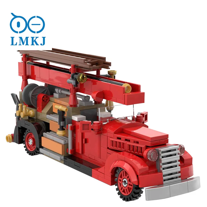 

Simulation Car Retro Fire Fighting Rescue Trucks Car Vintage Car- Forded V8-85 Building Blocks Firefighter Bricks children Toys