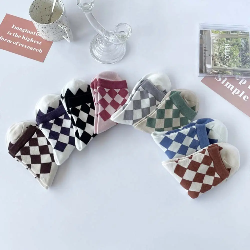 

Harajuku Cotton Sport Breathable Street Style Women's Check Socks Skateboard Socks Hosiery Checkerboard Tube Socks
