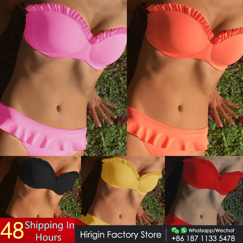 Комплект бикини Hirigin ярких цветов женский купальник с оборками мягкими чашечками