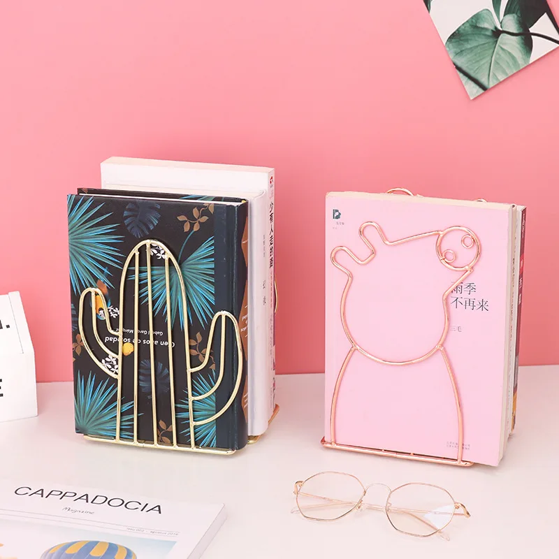 Golden Geometric Bookshelf Creative Metal Love Cactus Flamingo Shape Design Book Magazine Decoration Holder Office Desktop Shelf | Дом и сад
