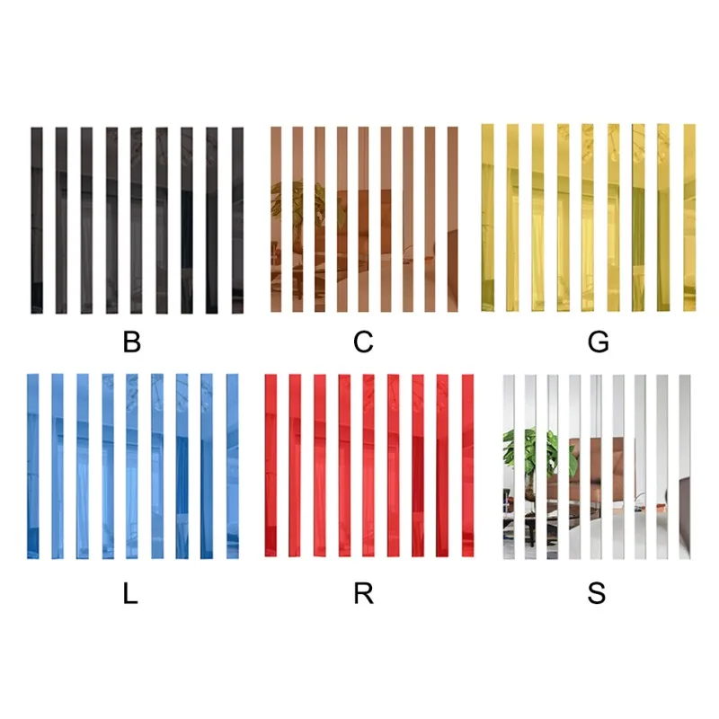 

Striped Design Mirror Stickers Self Adhesive Removable Acrylic Mirror Sheets Wall Decals Home Art Room Bedroom Decor 10Pcs/Set
