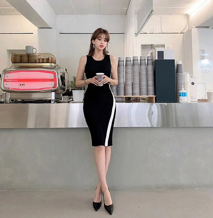 

Fashion knitted dress female summer new Korean version of the ice silk temperament was thin bottoming vest