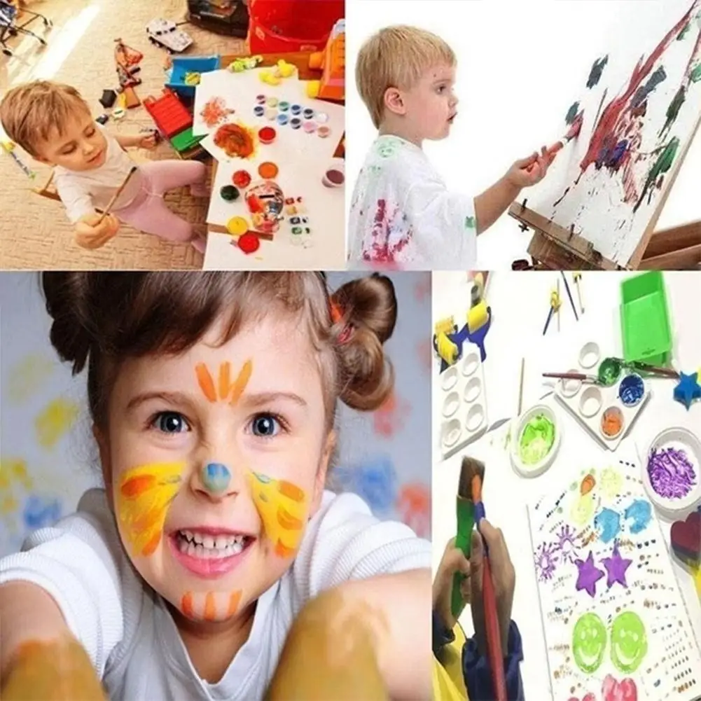 

5PCS DIY Wooden Sponge Graffiti Painting Brushes For Kid Drawing Toys Kindergarten Early Educational Toy Stationery Supply