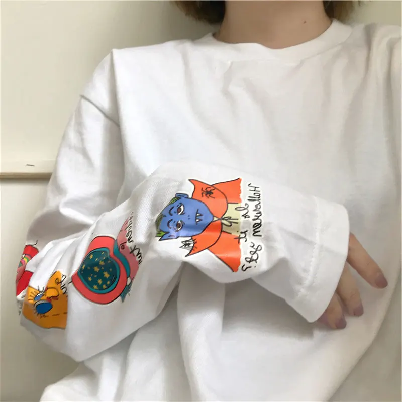 

Fall White Long Sleeve T-shirt Female Student Korean Style Loose Harajuku Style Cute Underwear Shirt Autumn Clothes Female Outer
