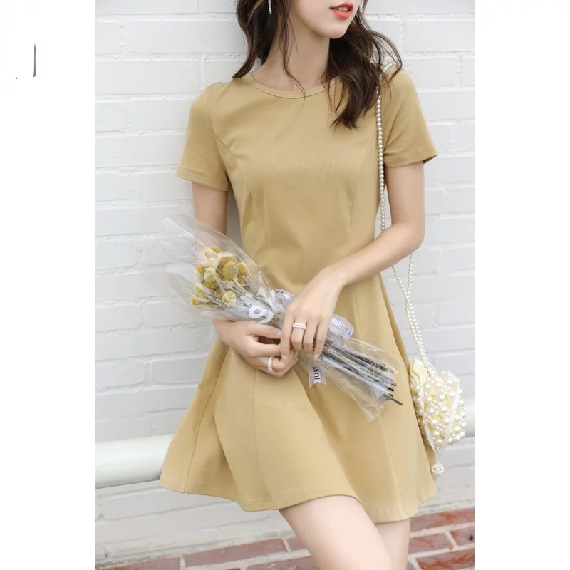 

09 женское платье 2021 летняя уличная одежда с коротким рукавом горячие девушки трикотажные полые трапециевидные тонкие сексуальные черные п...