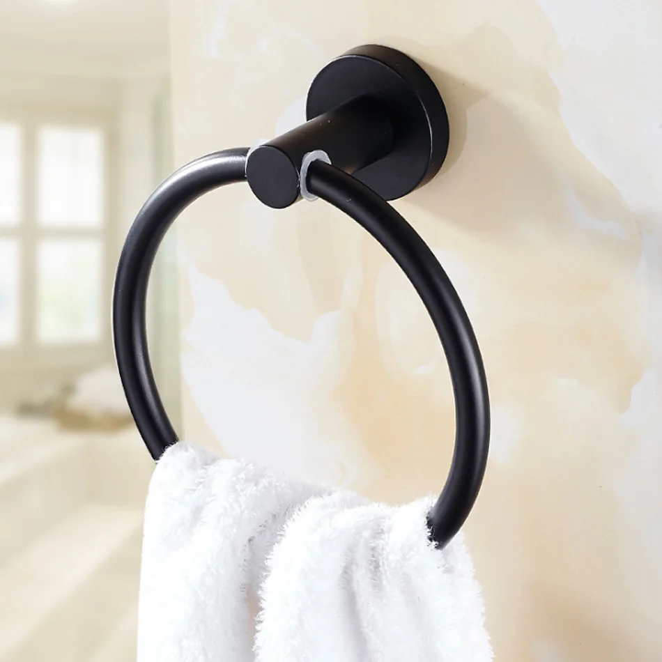 

Black Towel Ring Stainless Steel Wall Mounted Bathroom Bath Towel Holders Round Towels Hanger for Kitchen Bathroom Accessories