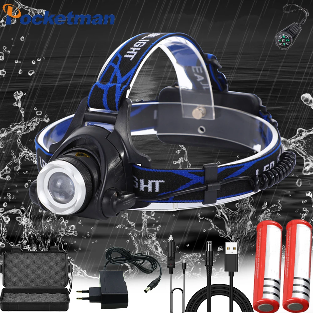 

LED Headlamp Fishing Headlight T6/L2/V6 3 Modes Zoomable Waterproof Super bright camping light Powered by 2x18650 batteries