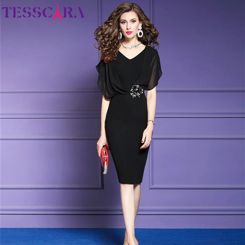 Женское элегантное офисное платье TESSCARA винтажное шифоновое платье-карандаш для