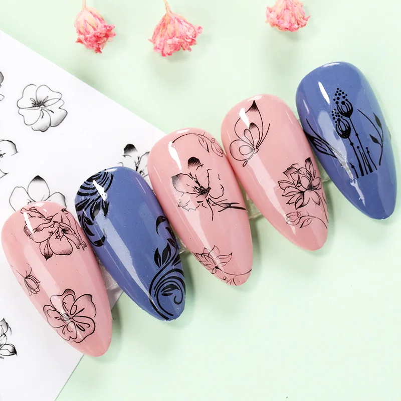 

1 Sheet 3D Nail Stickers Love Geometric Black White Leaves Series Art Stickers Decorations For Nails Tips DIY Design Accessories