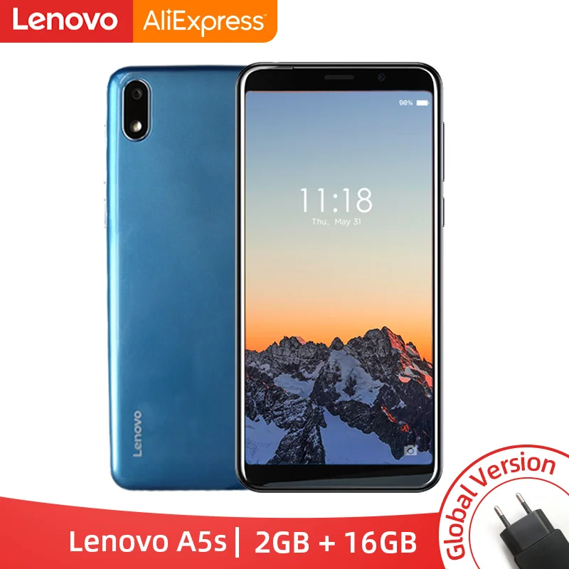 Lenovo A5S A5 S с глобальной версией, 2 Гб ОЗУ, 16 Гб ПЗУ, четырехъядерный процессор MTK6761, 5,45 дюймов, Смартфон Android P, мобильный телефон с функцией распознавания лица, 4G