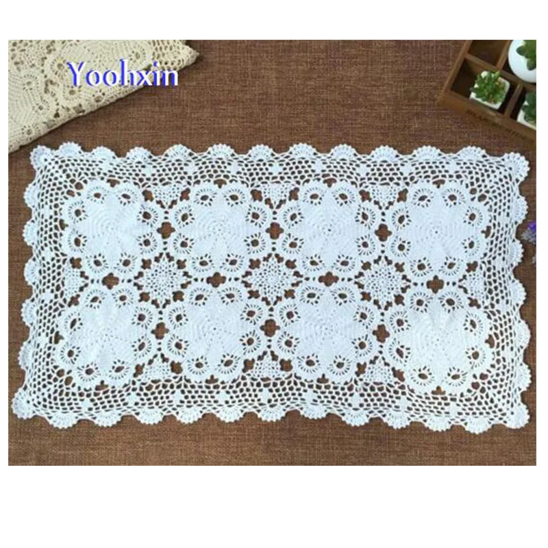 

Elegant White Lace Cotton Bed Table Runner Cover Mantel Crochet Handmade Placemat Christmas Table Cloth Tablecloth Wedding Decor