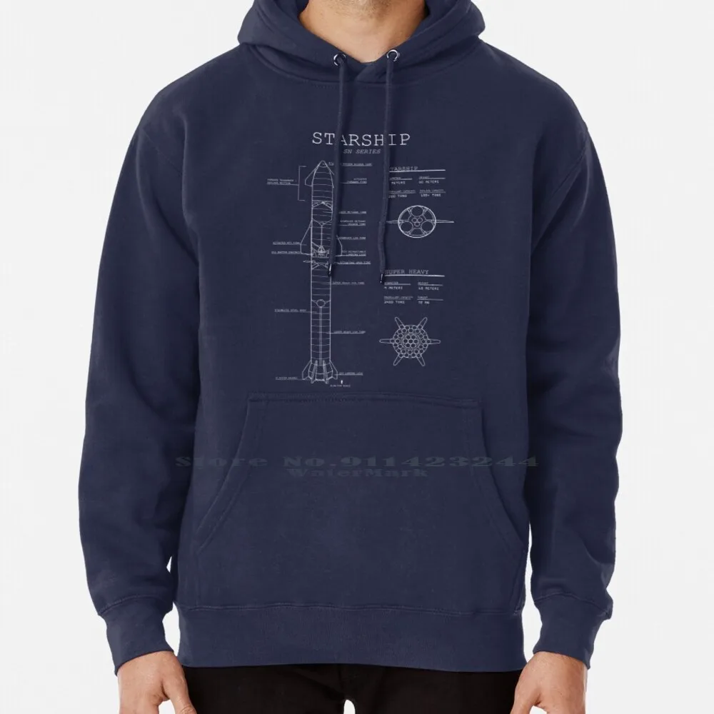 

Spacex Starship / Superheavy Blueprint Hoodie Sweater 6xl Cotton Space X Starship Sn15 Elon Musk Spacex Blueprint Starship