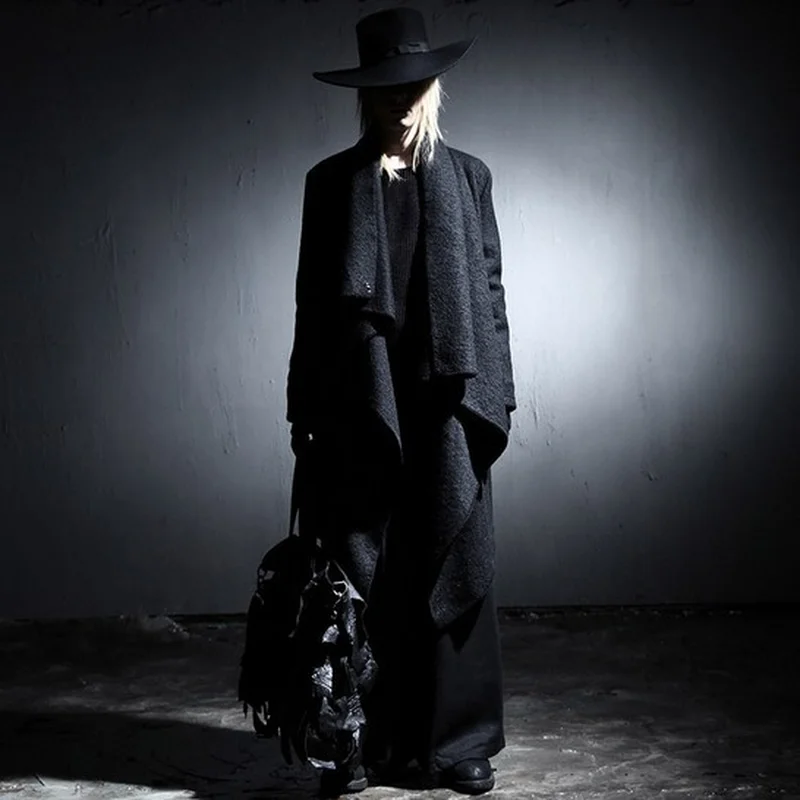 

Men's Dark Windbreaker Large Lapel Woolen Coat Long Wool Mens Trench Coat Jacket Rompeviento Larga Hombre Steampunk Mens Costume