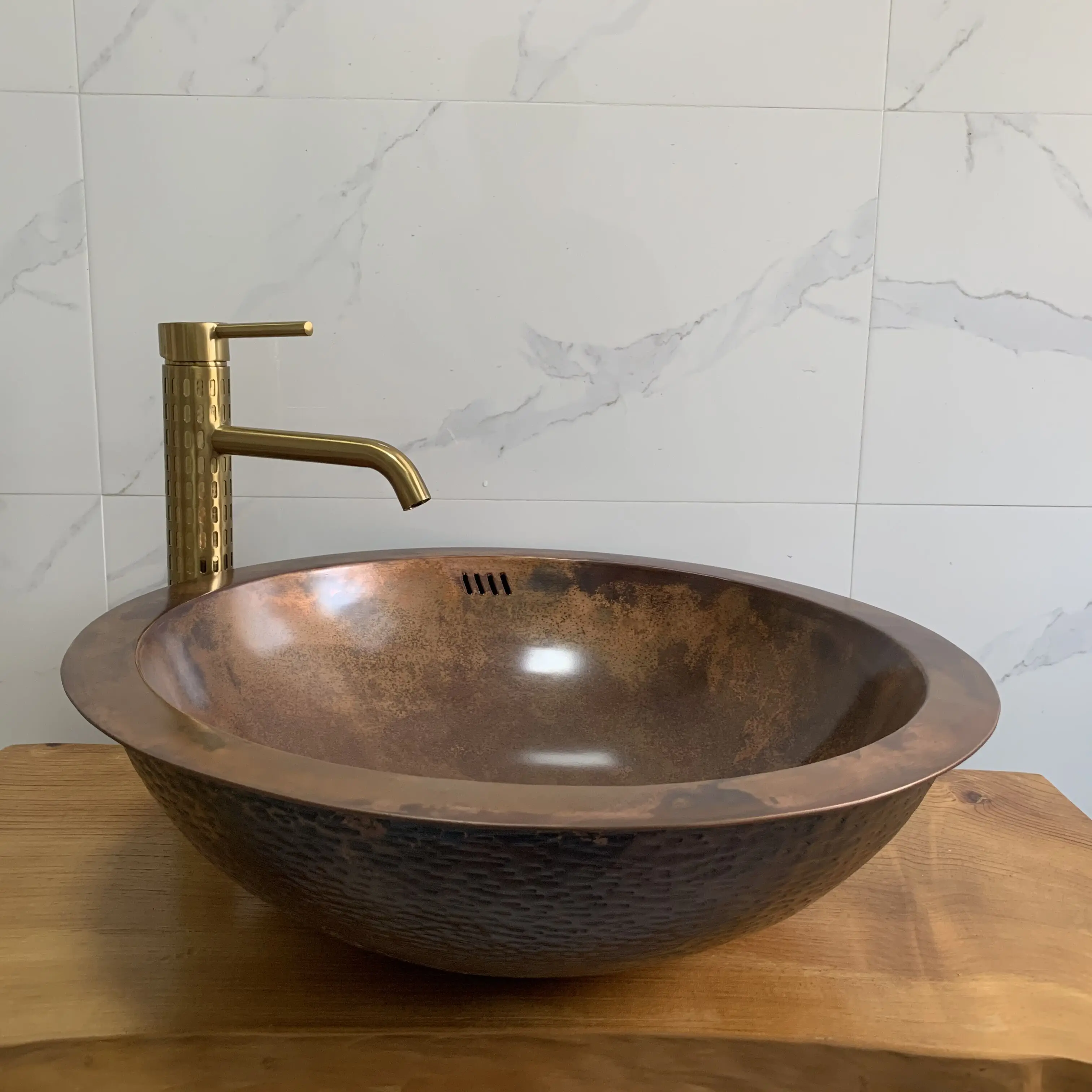 

Cangler bathroom sink hand hammered/beehive washing basin double wall copper restroom sink antique round countertop basin