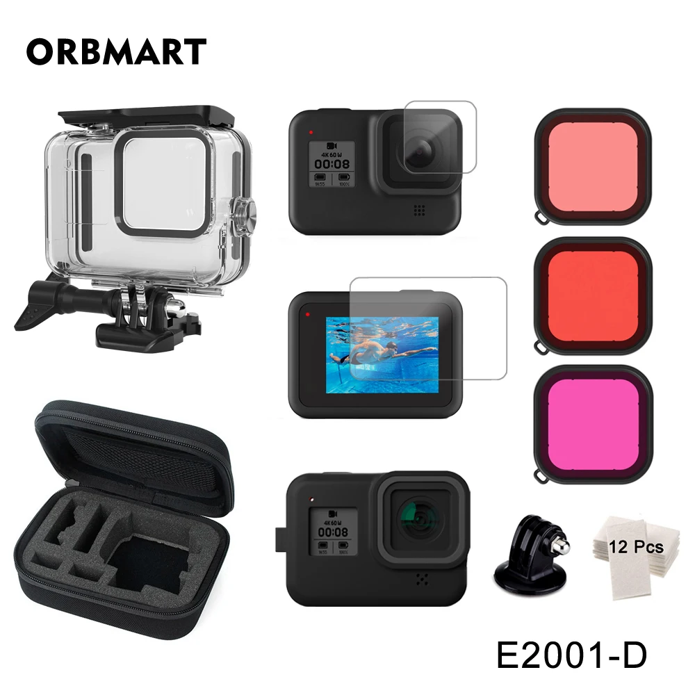 E2001-D 60 м водонепроницаемый чехол для GoPro Hero 8 черный корпус для подводного погружения защитный чехол для дайвинга крепление для Go Pro 8 аксессуары для камеры - Цвет: E2001-D