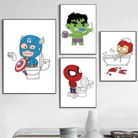 cartoon superhero wall art canvas painting marvel movie anime poster prints spiderman hulk pictures children bathroom home decor