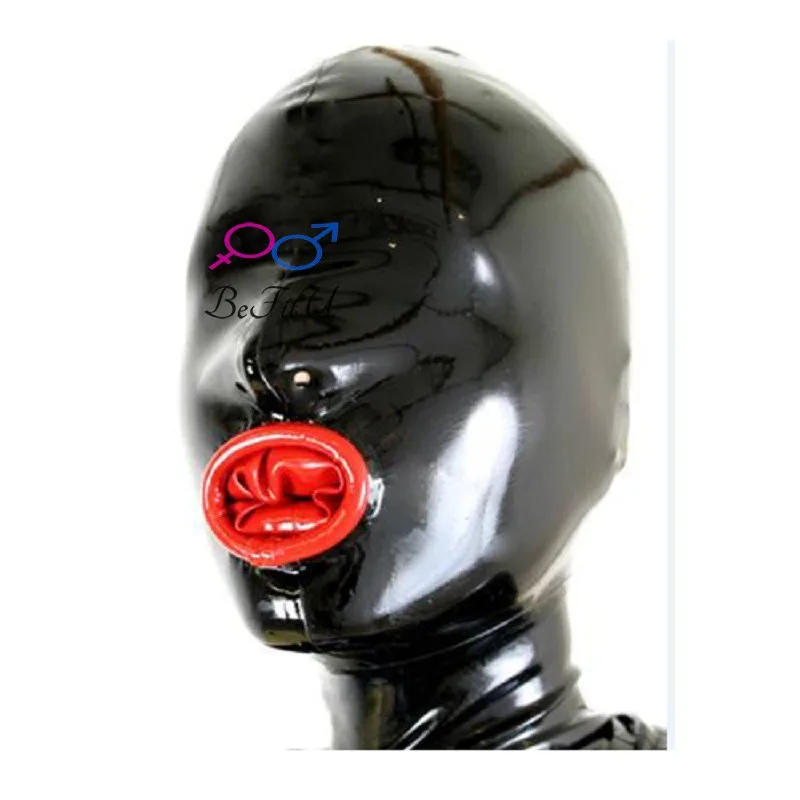 Латексные костюмы маски капюшоны Вт черная молния рот материал оболочка