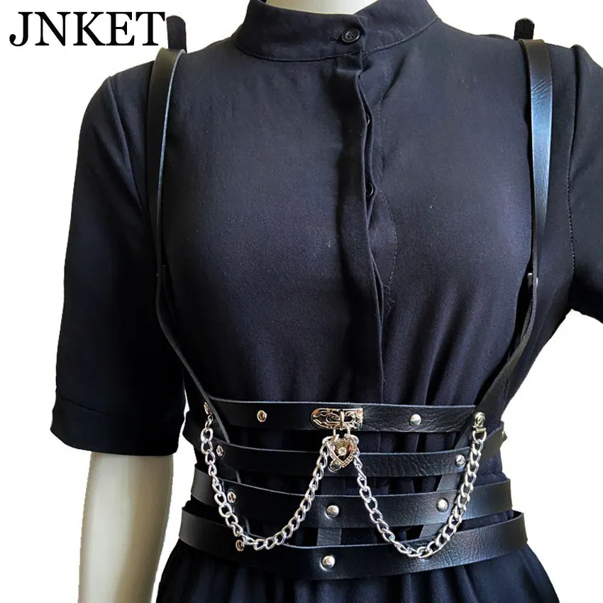 JNKET Fashion Punk PU Leather Peach Heart Waistband Double Shoulder Straps Belt Gothic Waistband Adjustable Buckle Belt