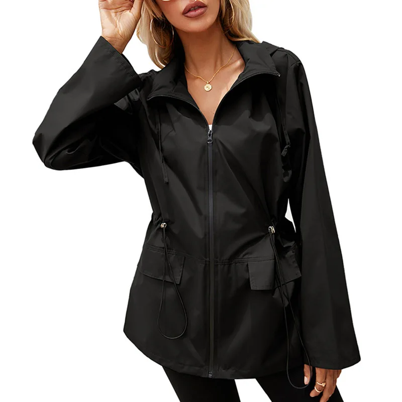 

IMCUTE Zipper Hooded Long Sleeve Sports Jacket Spring/Autumn Mountaineering Waterproof Jacket Casual Pocket Drawstring Slim Top