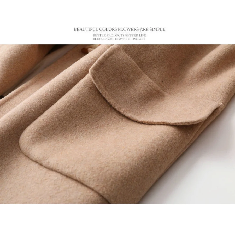 

21 Autumn Winter New korea style long woolen coats camel horn buckle double faced Cashmere coat Loose woolen overcoats women