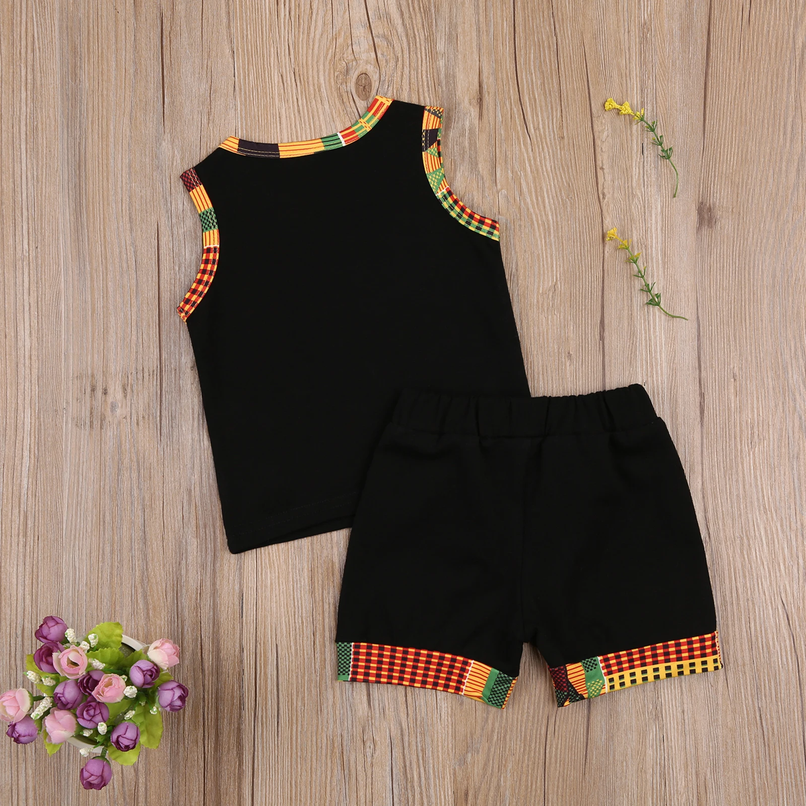0-24M Little Men Print Two-pieces Outfits Toddler Baby Infant Boy's O-neck Sleeveless Rainbow Striped Tops High Waist Shorts Set |