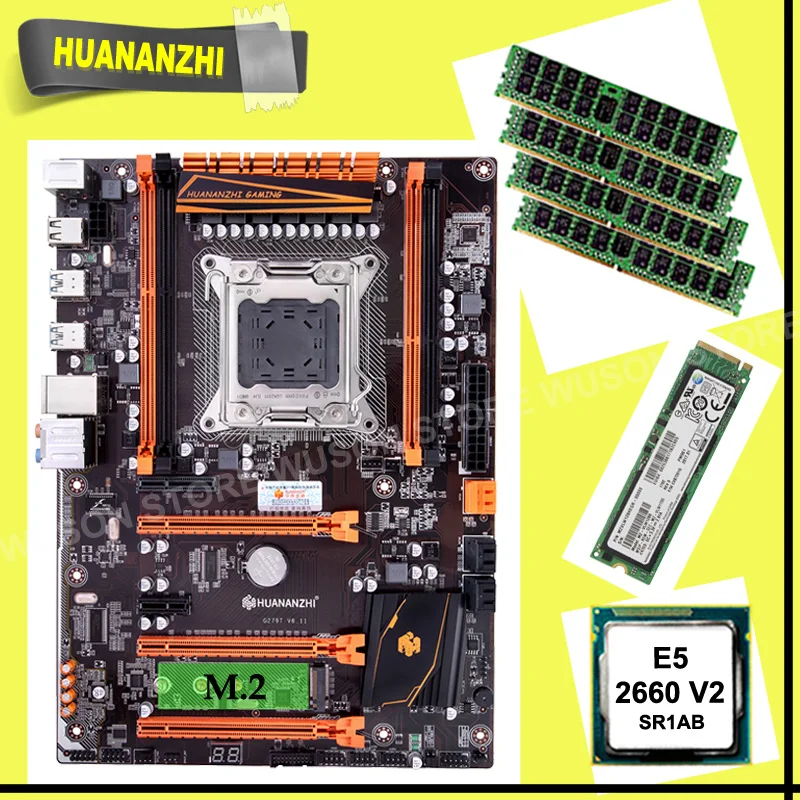 Материнская плата HUANANZHI Deluxe X79 с M.2 NVMe 128G SSD ЦП Xeon E5 2660 V2 10 ядер 32 Гб ОЗУ 4*8 ГБ REG ECC