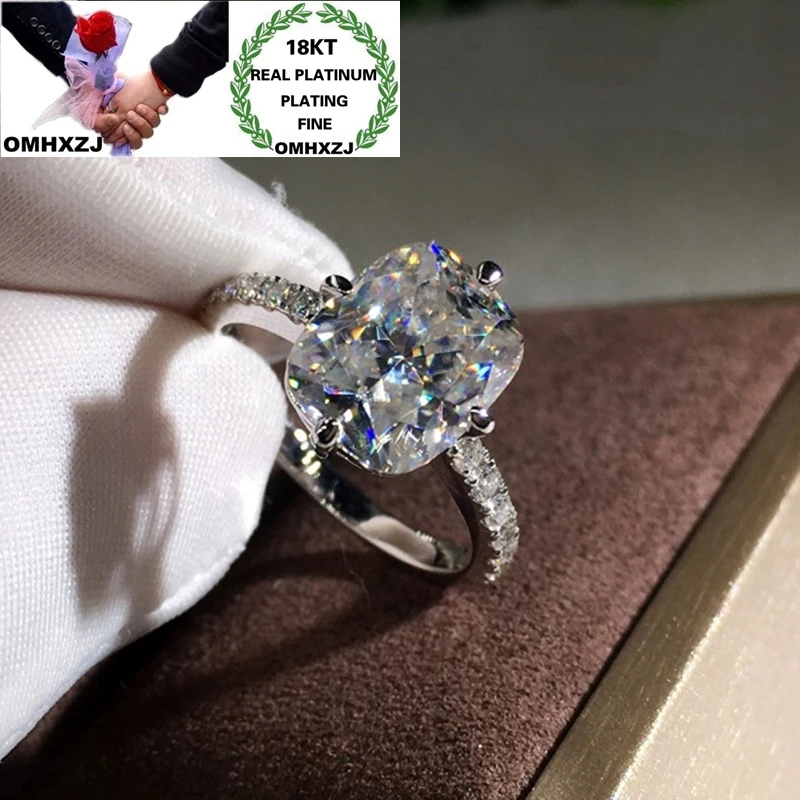 

OMHXZJ RR1052 Wholesale European Fashion Fine Woman Girl Party Birthday Wedding Gift Rectangle AAA Zircon 18KT White Gold Ring