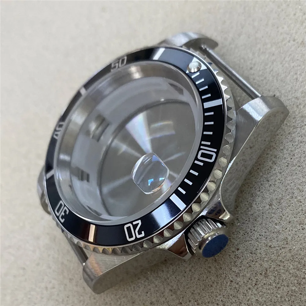 40MM Stainless Steel Watch Case Aluminum Ring Sapphire Glass Case for Miyota 8215/821A for Mingzhu 2813/3804 Watch Movement