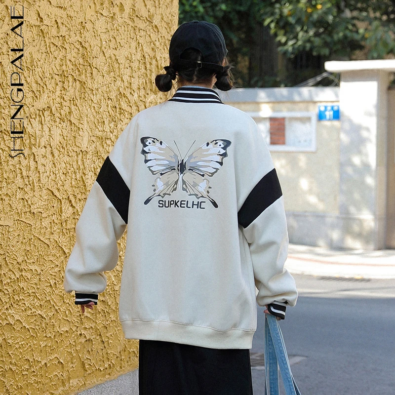 SHENGPALAE пальто с принтом бабочки для женщин Весна 2021 новая свободная бейсбольная