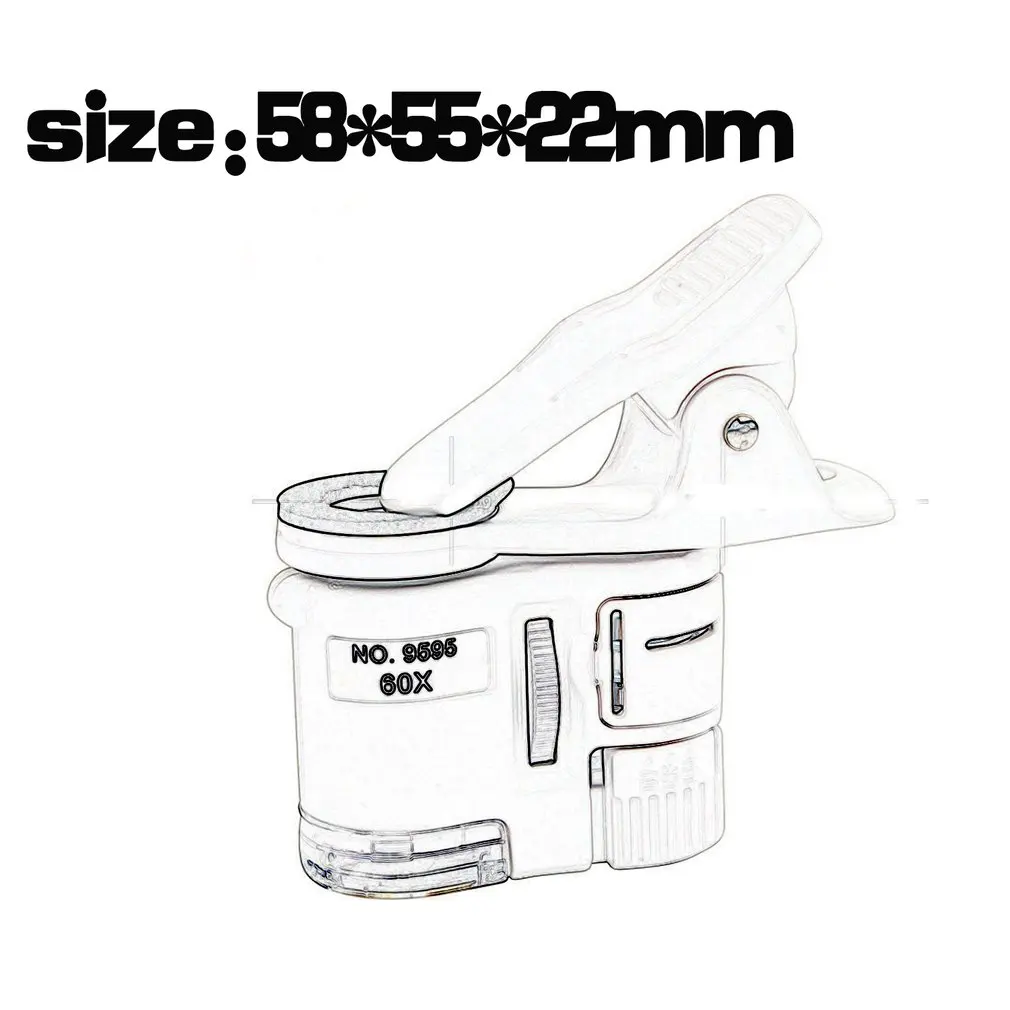 

60X Mini Microscope Phone Camera Portable Clip with LED Jewelry Antiques Identification Magnifier Magnifying Glass Loupe