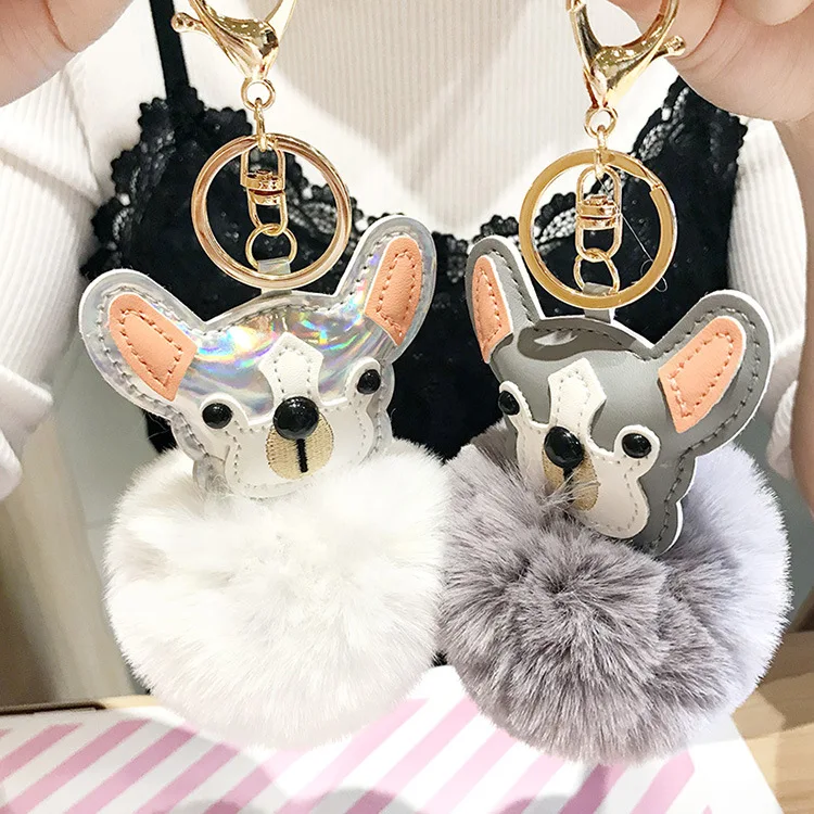 

Kawaii Bulldog Hair Ball Keychain Plush Doll Lady Bag Pendant Car Key Chain Jewelry Girl Christmas Gift