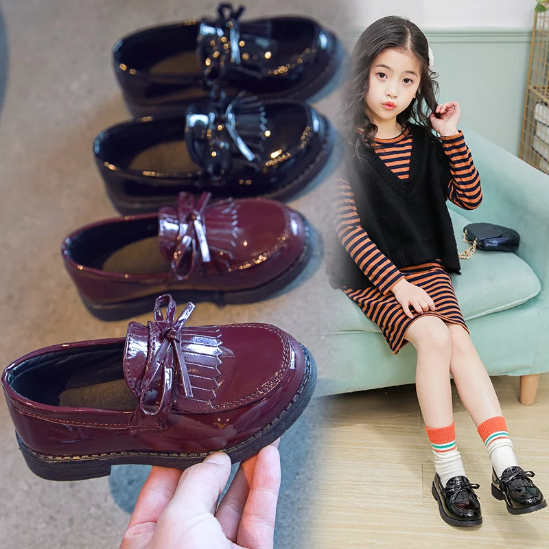 Элегантная обувь для девочек модная детская весенняя с кисточками в британском