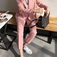 2 piece set women pink suit female fashion casual temperament British style lady office OL fall clothes for women