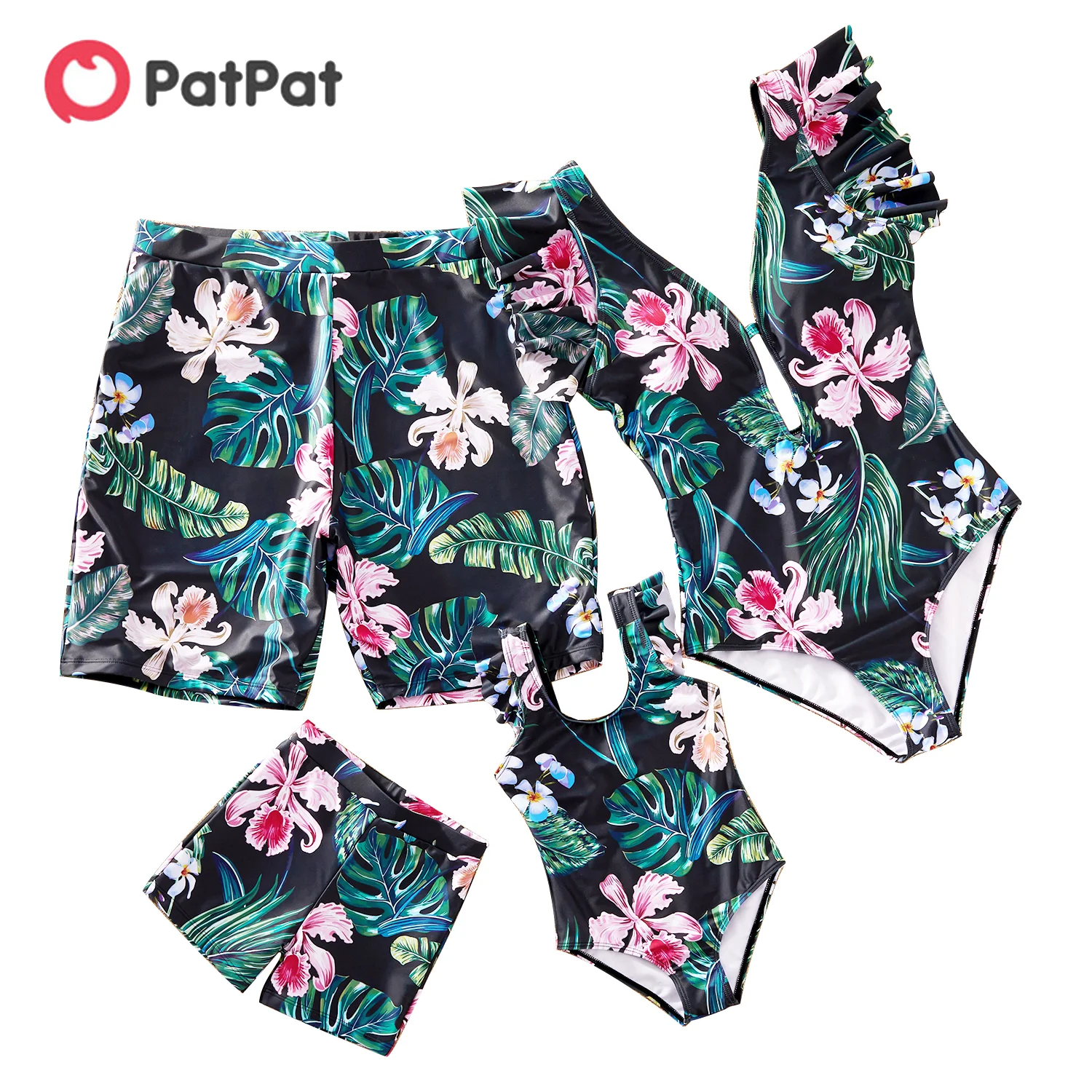 

PatPat 2021 New Summer Leaf and Floral Print Ruffled Sleeves Family Matching Swimsuits
