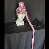 fashion pink rhinestone pearls braids wigs women crystal sequin long hair headwear club party headdress dancer stage accessories
