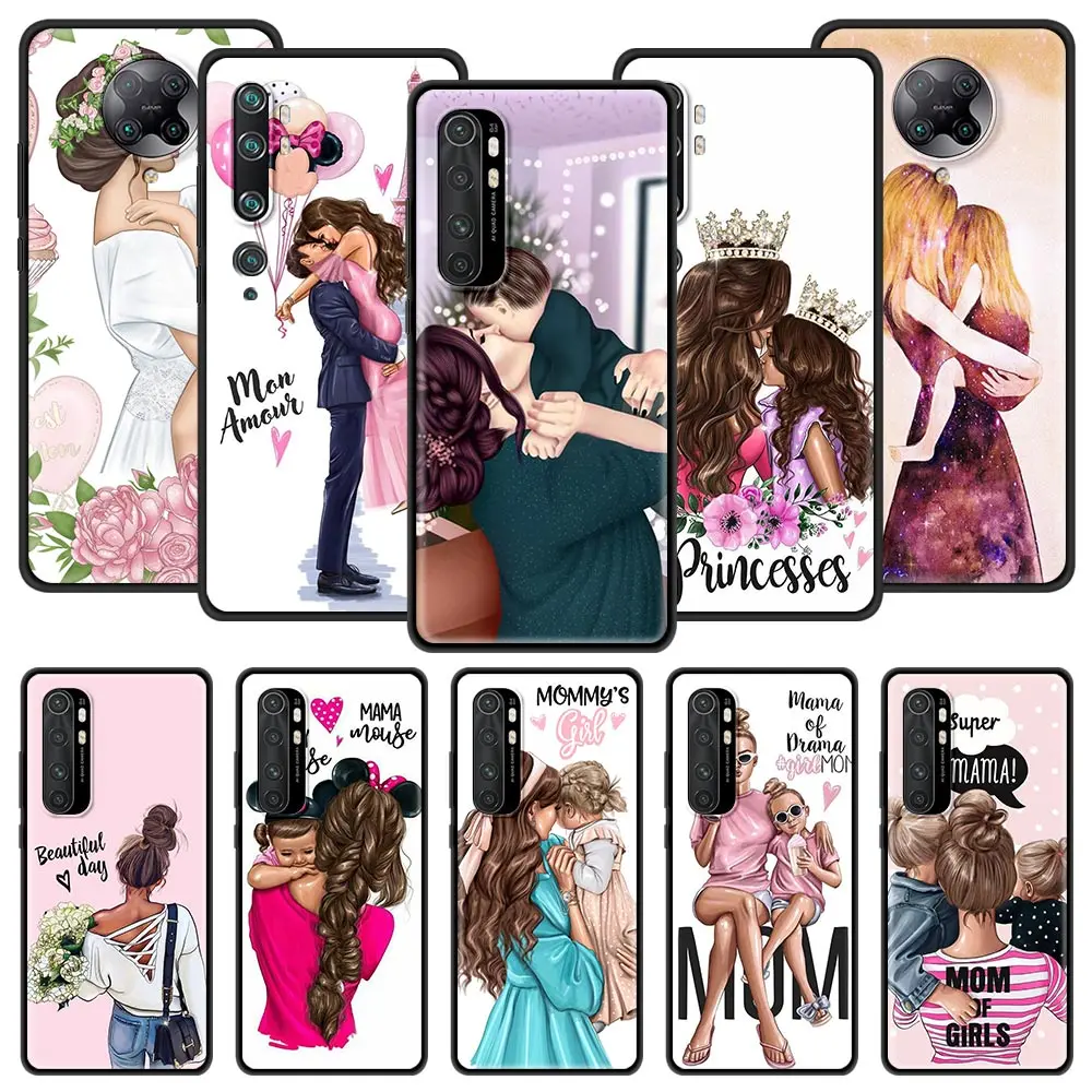 

Phone Case for Xiaomi Mi 11 Poco X3 NFC F2 9T 10T Pro 9 SE 10 Lite 5G Note 10 CC9E Black Shell Cover Baby girl Women Mom