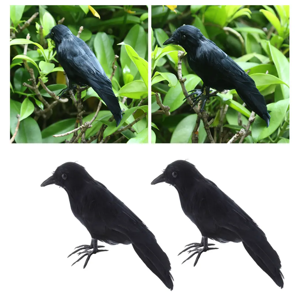 

2x Artificial Crow, Halloween Artificial Feathered Crows Raven Model Party Props Garden Yard Decor Ornament Black