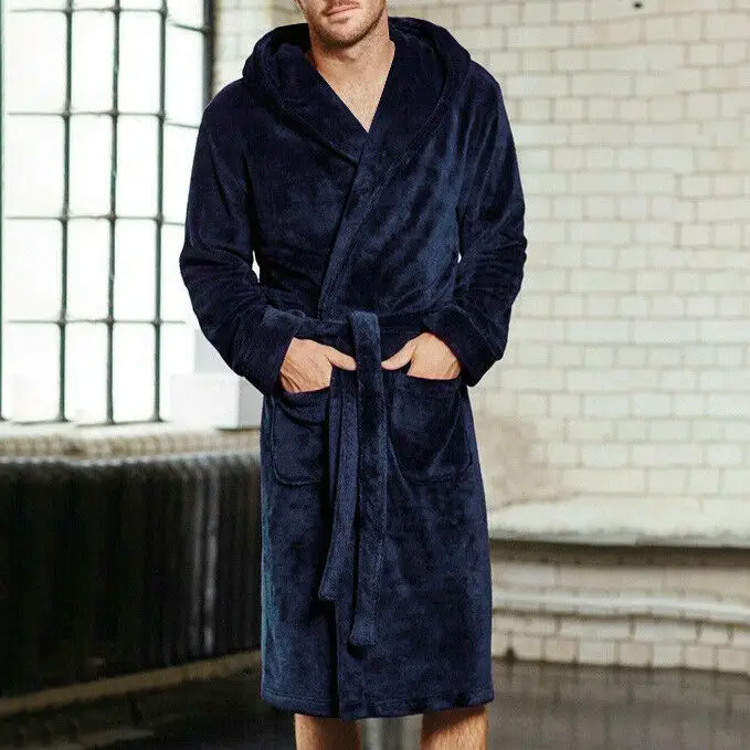 Men's Winter Lengthened Plush Shawl Bathrobe Home Clothes Long Sleeve Robe Coat bath robe peignoir homme Kimono Flannel Robes