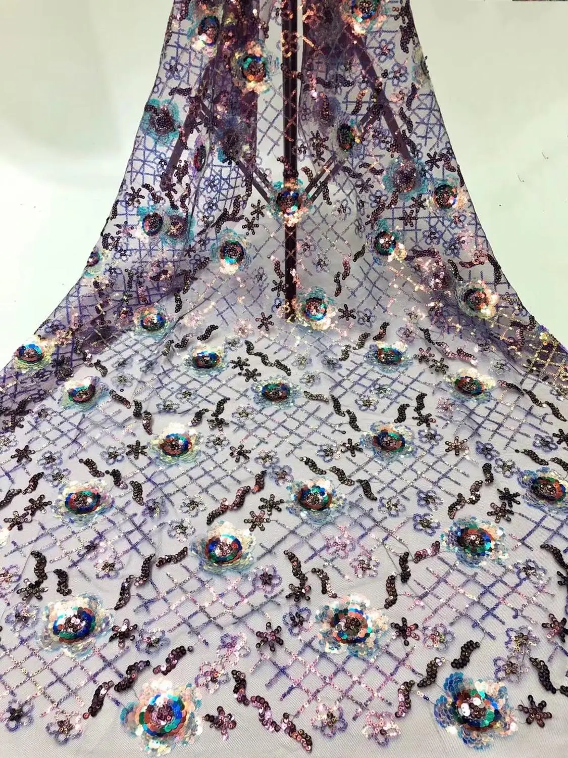 

2020 Hot Sale High Quality African 3D Sequins Embroidered Mesh Lace fabric French Tulle Handmade Sewing Material For Wedding