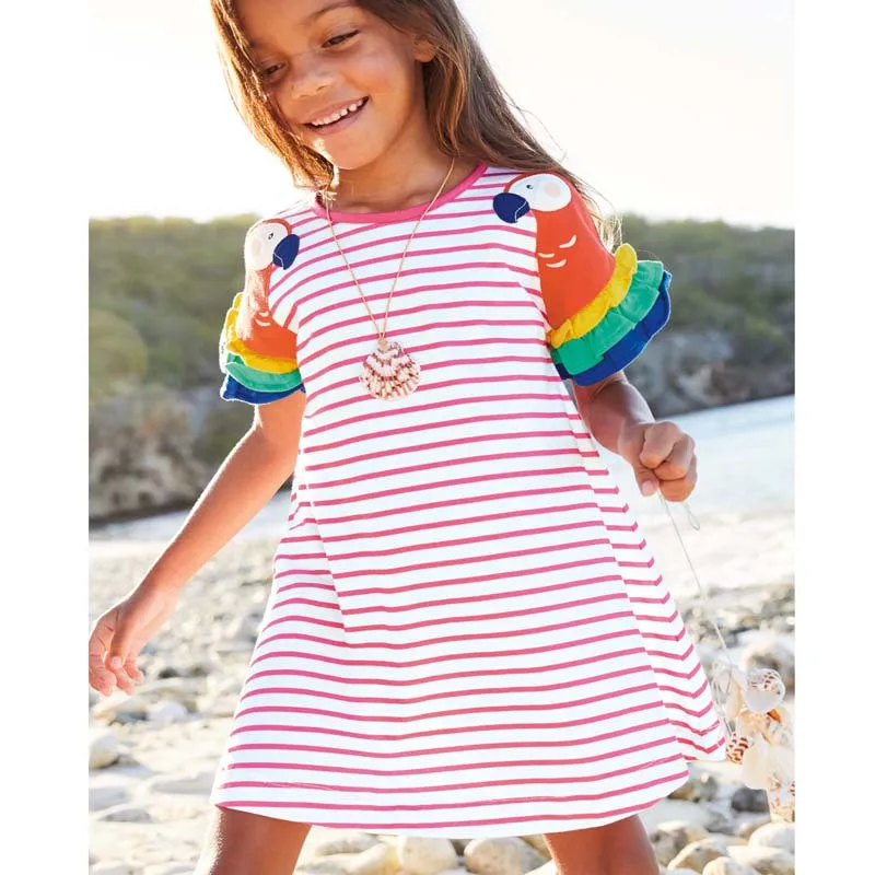 2-8 Years New Girls Dresses 2021 Summer Kids 100% Cotton Children Princess Dress Stripe Printing Clothes