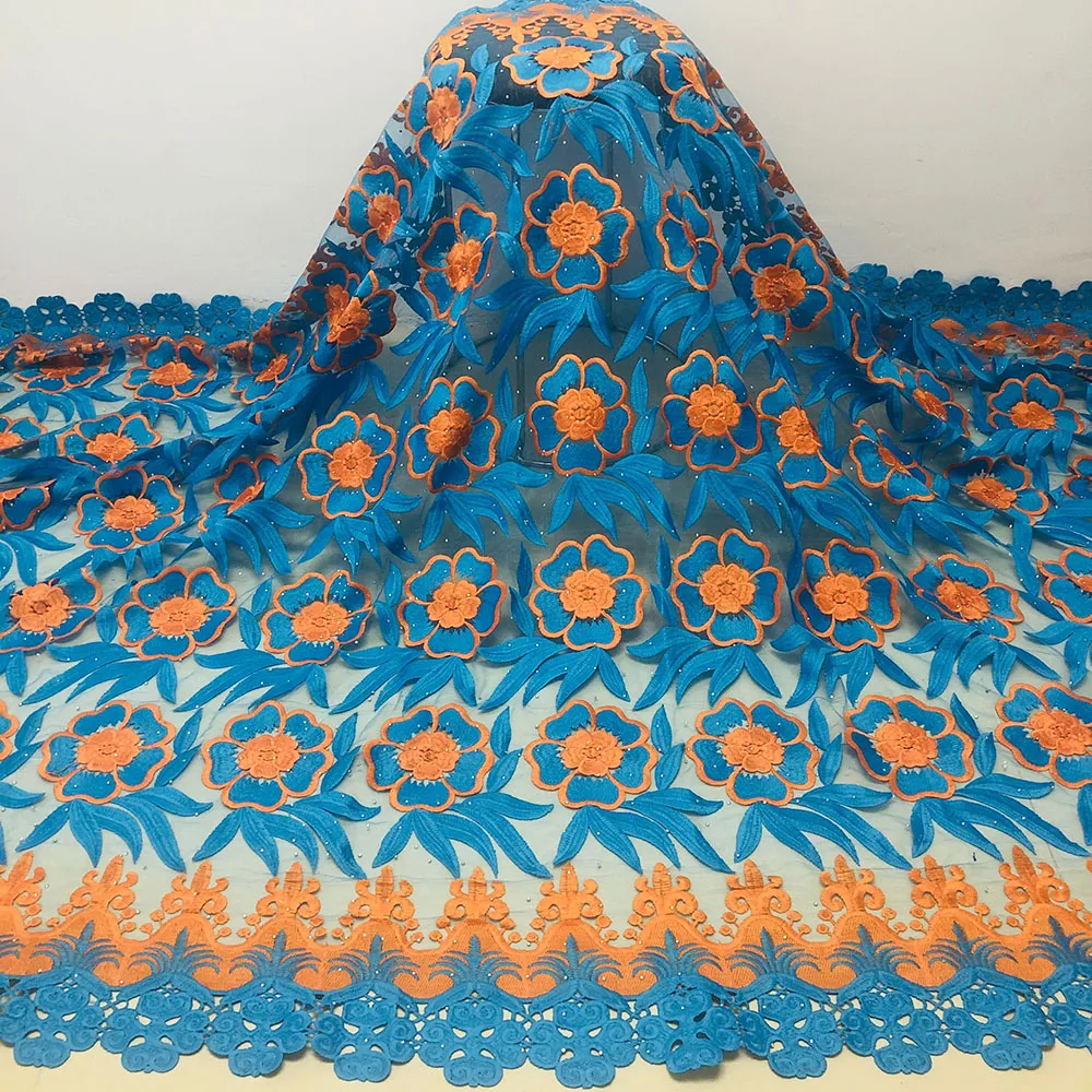 

2020 high quality African lace african fabric 5 yard yellow lace fabric with stones Latest flower designs french net lace fabric