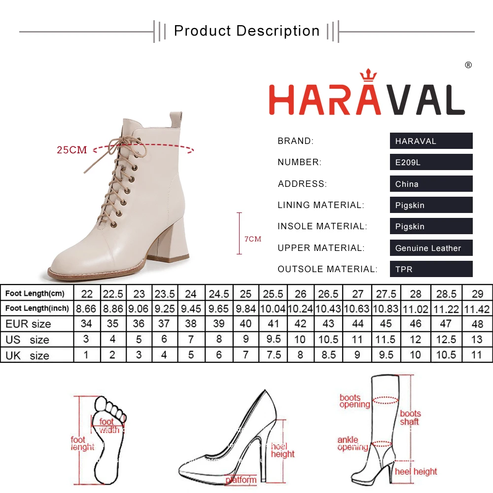 

HARAVAL Women Thick Heel Ankle Boots Squared Toe Elegant High Heel Lady Shoes Zipper Black White Autumn Winter Footwear E209L