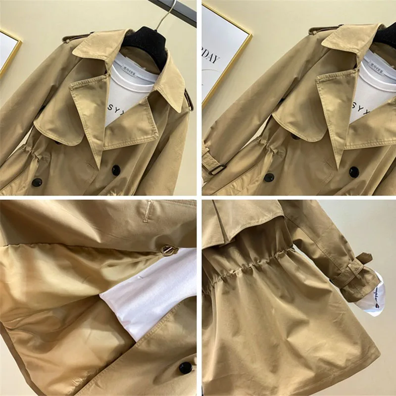 2021 новые женские Тренч двубортная ветровка женский пуховик средней длины хаки