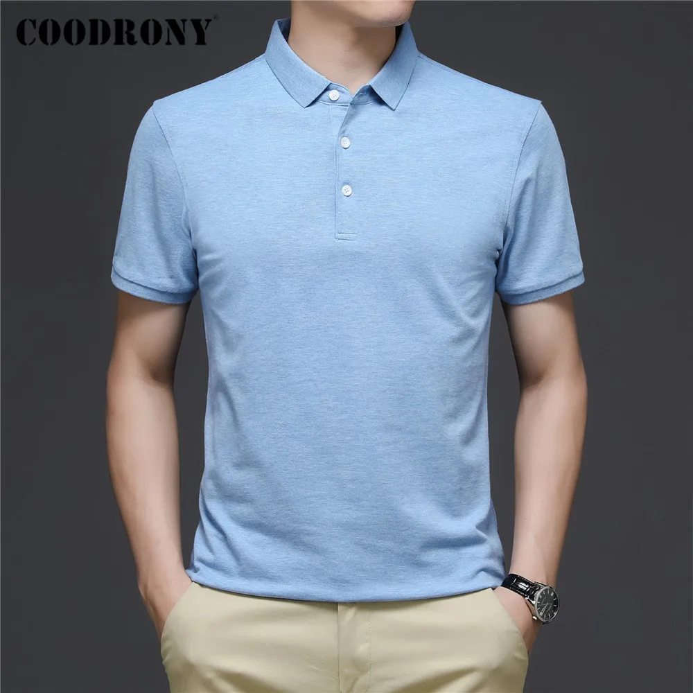 COODRONY Brand Business Casual Short Sleeve Polo-Shirt Men Clothing Spring Summer Classic Pure Color Cotton Tops S - XXXL C5164S