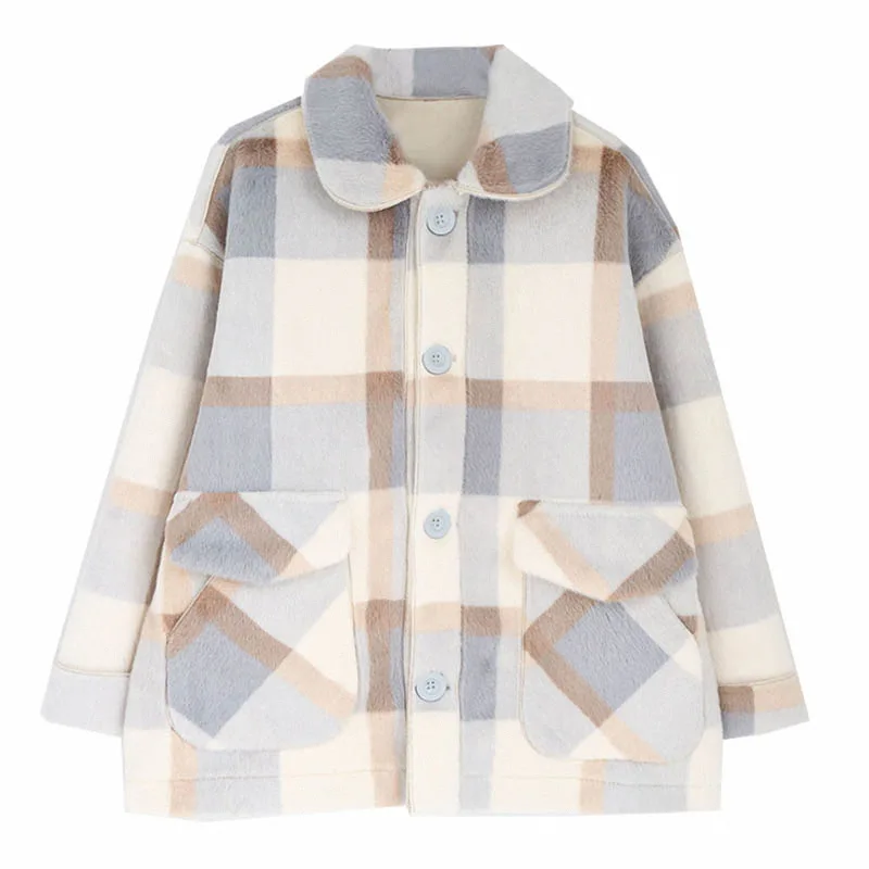 

2020 Autumn and Winter New Short Woolen Coat Mink-Cashmere Coat Women's Western Style Internet Popular Plaid Coat