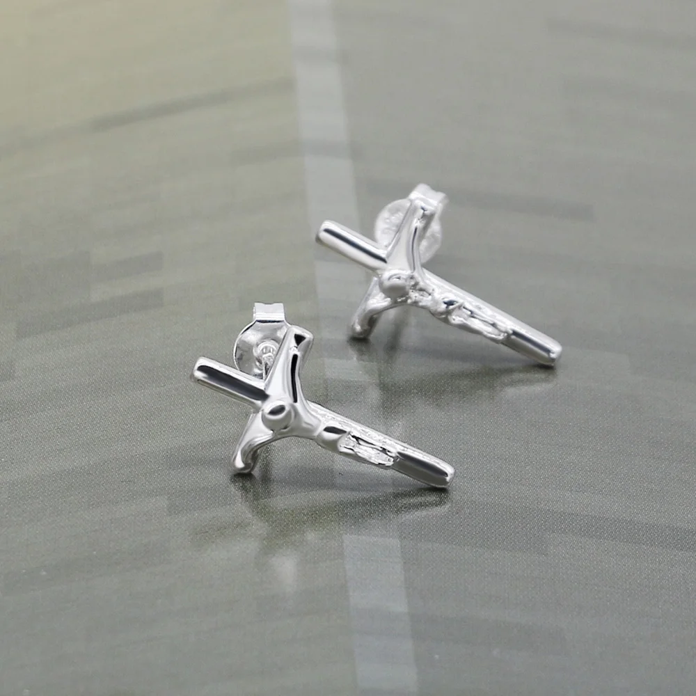 Религиозные Стиль женские 925 стерлинговые серебряные серьги в виде креста